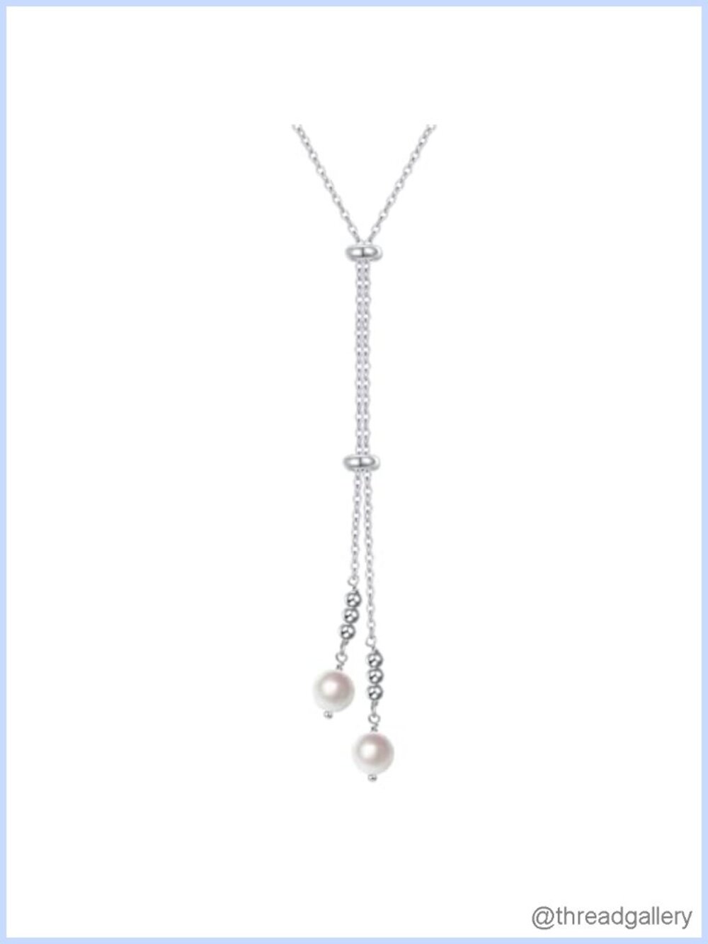 Sterling Silver Lariat Necklace Y Necklace Pearl Silver Ball Long Necklace for